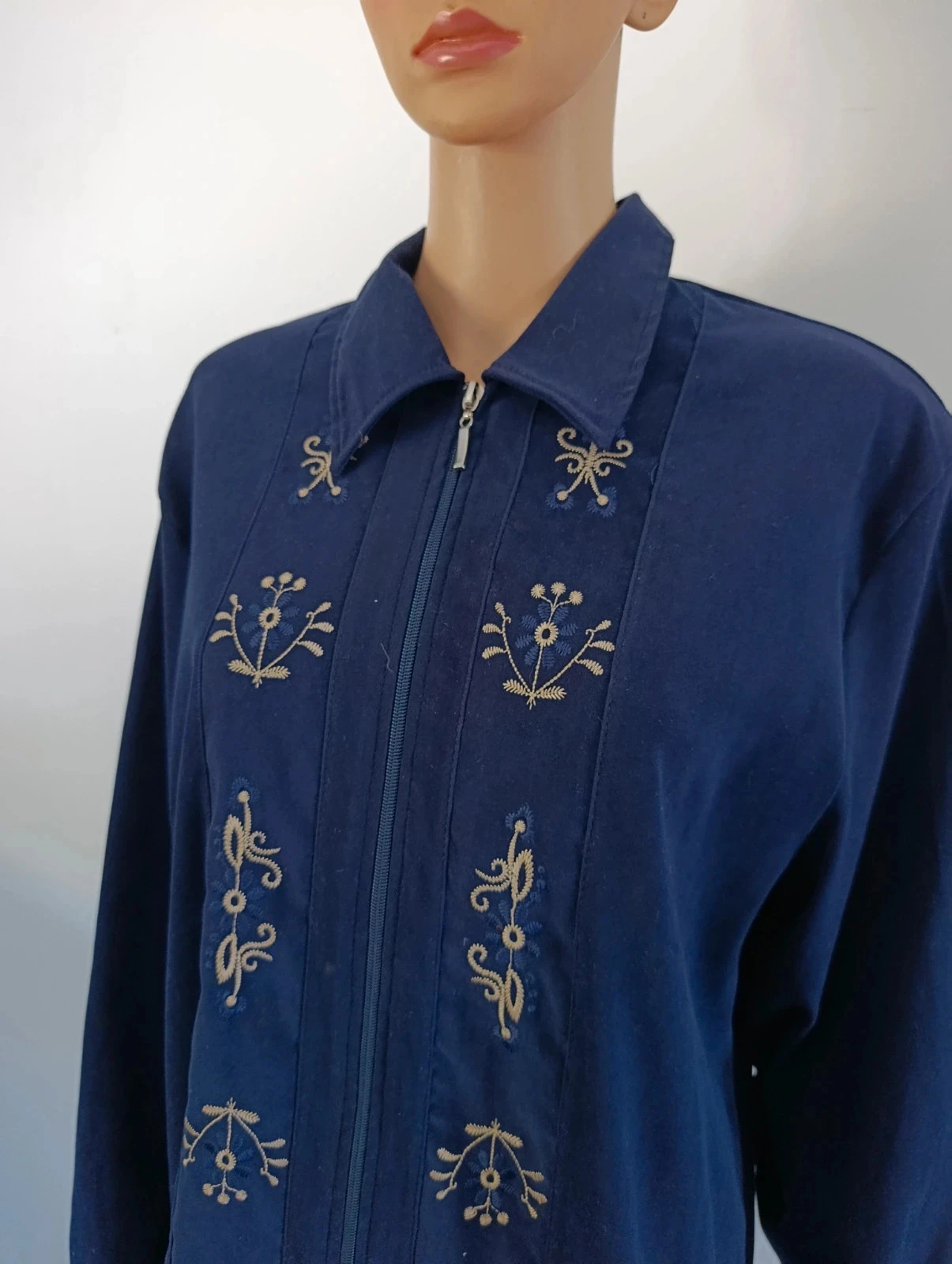 Veste femme bleu marine brodée – Taille XL – Zippée – Style vintage – photo 6